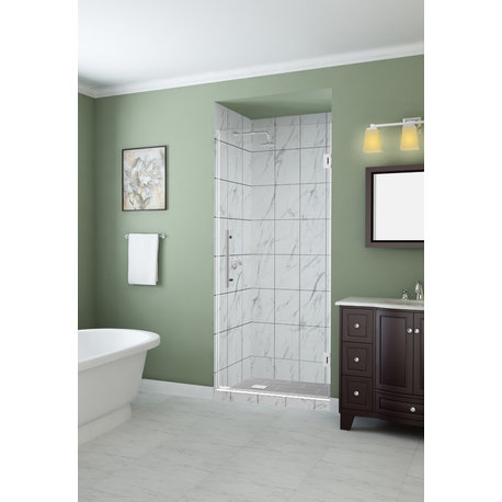 Kinkade 32.75"-33.25"x72" Frameless Hinged Shower Door, Chrome
