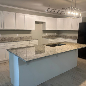 Granite kitchen countertops with island overhang