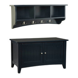 Alaterre Furniture - Shaker Cottage Storage Coat Hook, Cabinet Bench Set, Charcoal Gray - Hall Trees