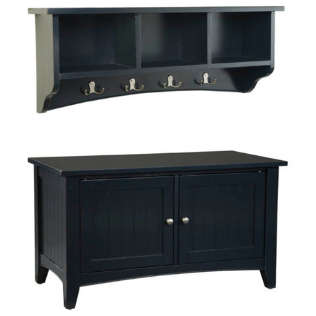 Shaker Cottage Storage Coat Hook, Cabinet Bench Set, Charcoal Gray