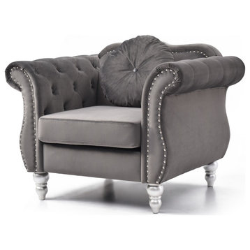 Hollywood Dark Gray Velvet Tufted Accent Chair