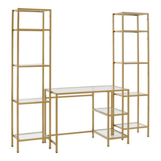 Crosley Furniture Aimee 3-piece Metal Desk and Etagere Set in Soft Gold ...