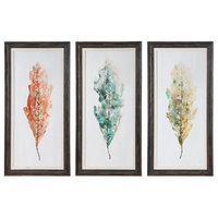 Tricolor Leaves Abstract Art, 3-Piece Set