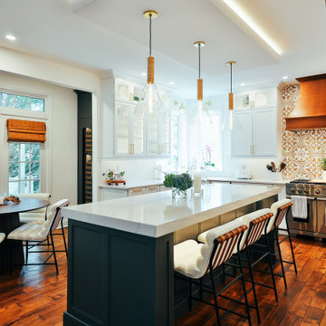 Farmhouse Kitchen with Statement-Making Marble Island