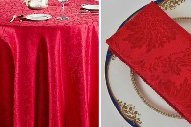 Classic red round tablecloth made to order (6 Napkins include)
