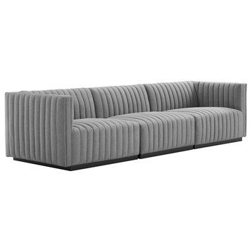 Conjure Channel Tufted Upholstered Sofa, Black Light Gray