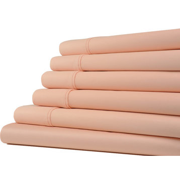 Kathy Ireland Home 1200 Thread Count 6 Piece Sheet Sets, 6 Colors, Salmon, Cal King
