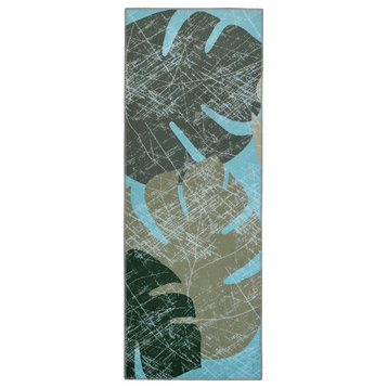 Abstract Green  with Leaves Foliage Themed Indoor Area Rug, 21"x54"