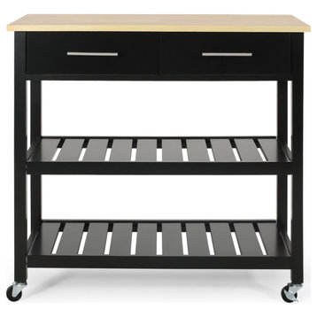 Enon Contemporary Kitchen Cart with Wheels, Black + Natural