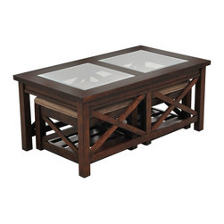 Paige Cocktail Table with 2 Ottomans - Coffee Tables