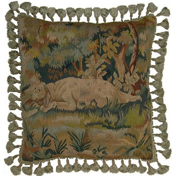 Throw Pillow Aubusson Leaves Leaf 22x22 Tan Beige Bronze Olive Green