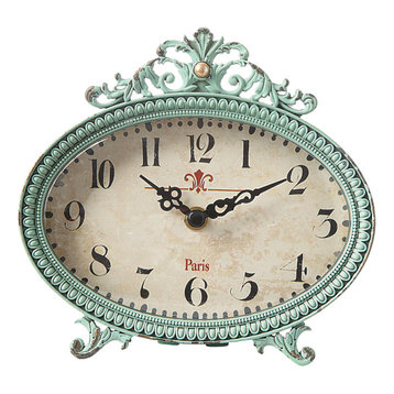 Distressed Aqua Pewter Mantel Clock