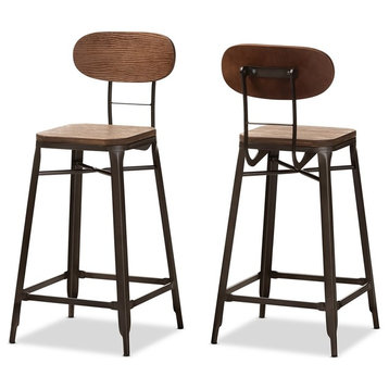 Vintage Industrial Style Bamboo Rustic Finished Steel Stackable Bar Stool Set 2