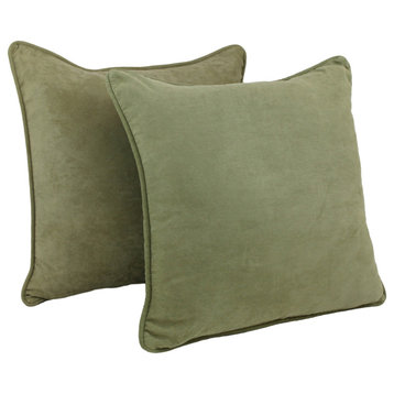 25" Double-Corded Solid Microsuede Square Floor Pillows, Set of 2, Sage Green