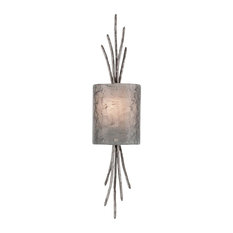 Ironwood Thistle Cover Sconce w/ Glass Shade, Satin Nickel, Smoke Granite, E26