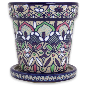 Flowers in Celaya Ceramic Flower Pot and Saucer, Mexico