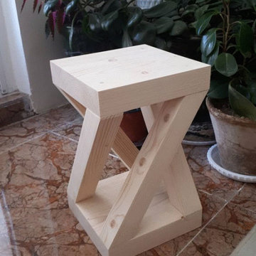Handcrafted Pinewood X-Frame Stool - Modern Rustic Decor Accent