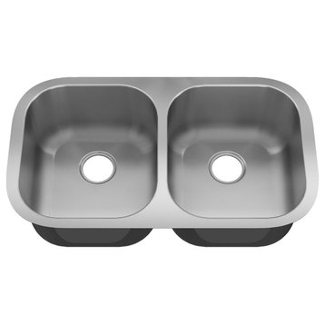 Sinber Double Bowl Kitchen Sink with 304 Stainless Steel Satin Finish, 32"x18", Undermount