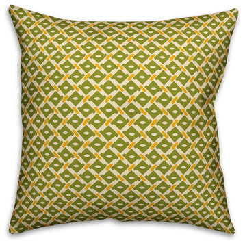 Whimsical Diamond Pattern, Green Outdoor Throw Pillow, 16"x16"