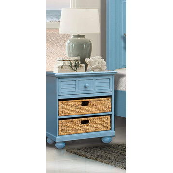 Traditional Nightstand, 2 Storage Baskets and Drawers, Unique Sky Blue Finish