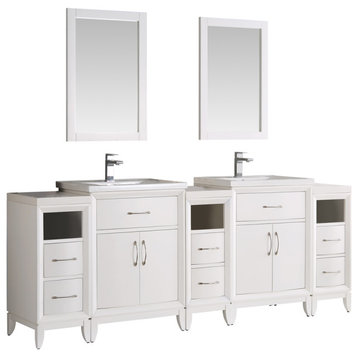 Fresca Cambridge 84" White Double Sink Traditional Bathroom Vanity With Mirrors