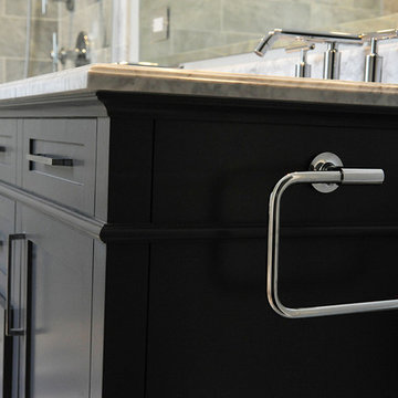 Luxury Bathroom Vanity with Chrome Towel Bar and Marble Countertop