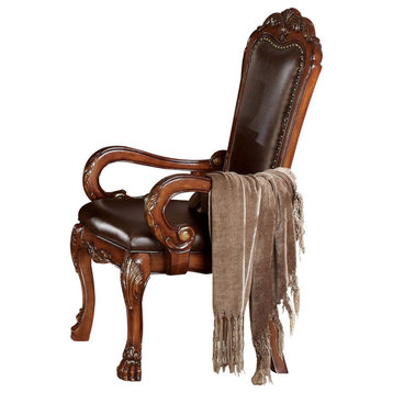 24"x25"x46" PU Cherry Oak Wood Poly Resin Upholstery Arm Chair, Set-2