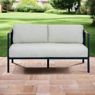 Alfresco Home Elle Belt Deep Seating 54" Loveseat with Teak Arm Rests & Cushion