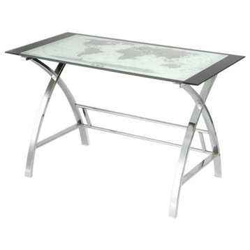 Bowery Hill Modern Metal/Glass Curved X-Sided Computer Desk in Chrome
