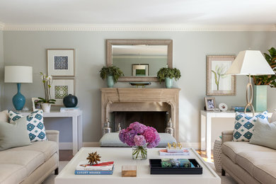 Elegant formal living room photo in San Francisco with gray walls and a standard fireplace