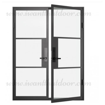 French Door 61"X81", Flat Black, Clear Glass, Right Hand Outswing