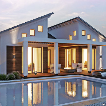 3D Außenvisualisierung - Bungalow mit Pultdach