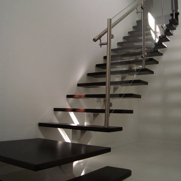 Center Beam Stair with Glass Railings