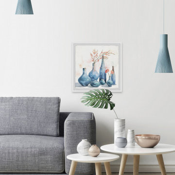 "Sparkly Blue Vases" Framed Painting Print