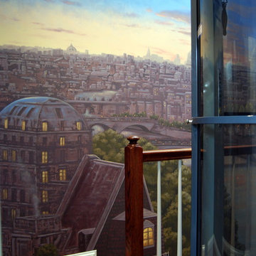 Paris Panorama 360 degree Mural hand painted throughout a 17 foot stairway