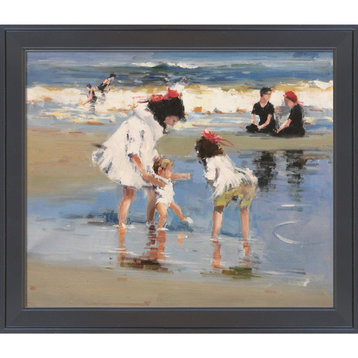 La Pastiche Children Playing at the Seashore with Gallery Black, 24" x 28"