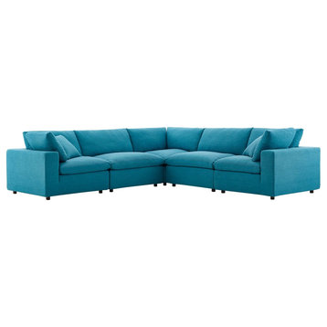 Commix Down Filled Overstuffed 5 Piece Sectional Sofa Set, Teal