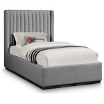 Meridian Furniture - Logan Beige Linen Textured Fabric Twin Bed, Gray, Twin - Nestle you (or the two of you) into the welcoming confines of this Logan linen textured fabric bed. This handsome bed features a super tall headboard that's channel tufted for extra softness and support against your back while you catch up on your reading or watch TV in bed. Soft rich grey linen fabric covers the back and sides of this wingback bed, giving it an ultra modern feel. A solid finished wood base provides ample support for lasting performance and durability.