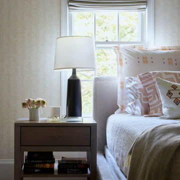 Primary Bedroom Bedside with Grey Table and Black Lamp