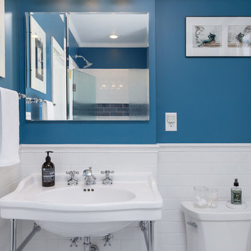 Mt. Airy, Philadelphia: Classic Bathrooms with Custom Wall Tile and Dark Accents