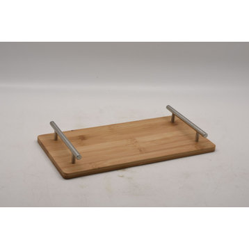 Heim Concept Rectangular Bamboo Tray With Chrome Finish Handle