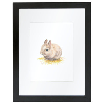 "Barnyard Littles" Bunny Individual Framed Print, With Mat, Black, 16"x20"
