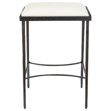 Classic Textured Hammered Iron Counter Stool 25", Bronze Cream Cushion Seat