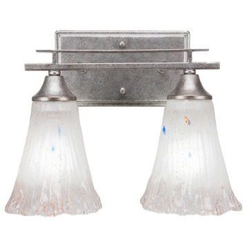 Uptowne 2-Light Bath Bar, Aged Silver/Fluted Frosted Crystal