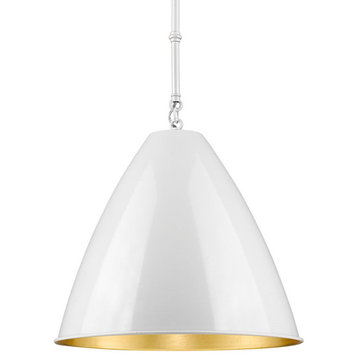 1 Light 15" Cone Shaped Modern Farmhouse Pendant in White with Gold