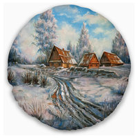 Snow Village Landscape Printed Throw Pillow, 20" Round