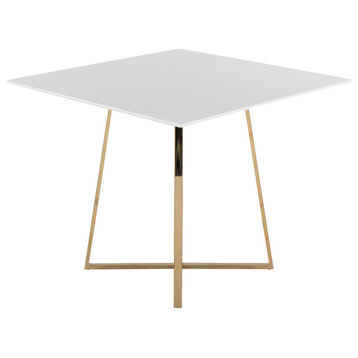 Cosmo Square Dining Table, Gold Metal, White Wood