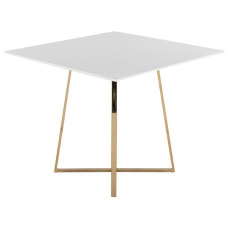 Cosmo Square Dining Table, Gold Metal, White Wood