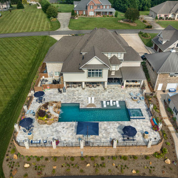 Custom Rectilinear Pool and Spa with Natural Rock Waterslide