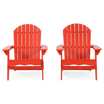 Cartagena Outdoor Acacia Wood Folding Adirondack Chair, Set of 2, Red